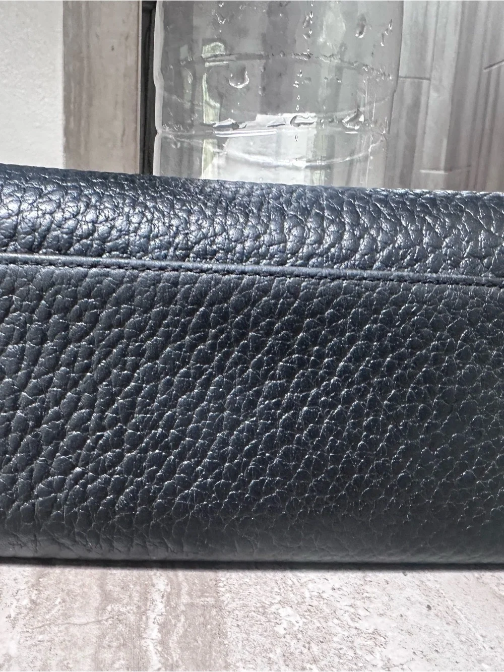 kate spade Black Pebbled Leather Wallet with Gold Logo